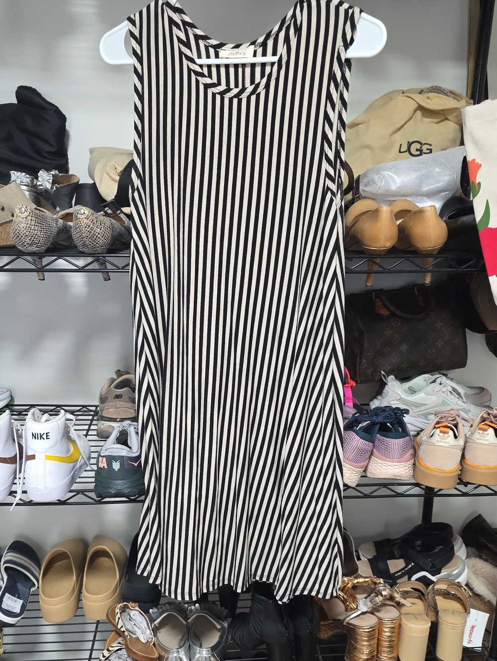Pinc Black & White Sleeveless Striped Midi Dress
